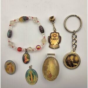 Religious Collectibles Virgin Mary Miraculous Medal Saint Pio Vintage Lot Of 6